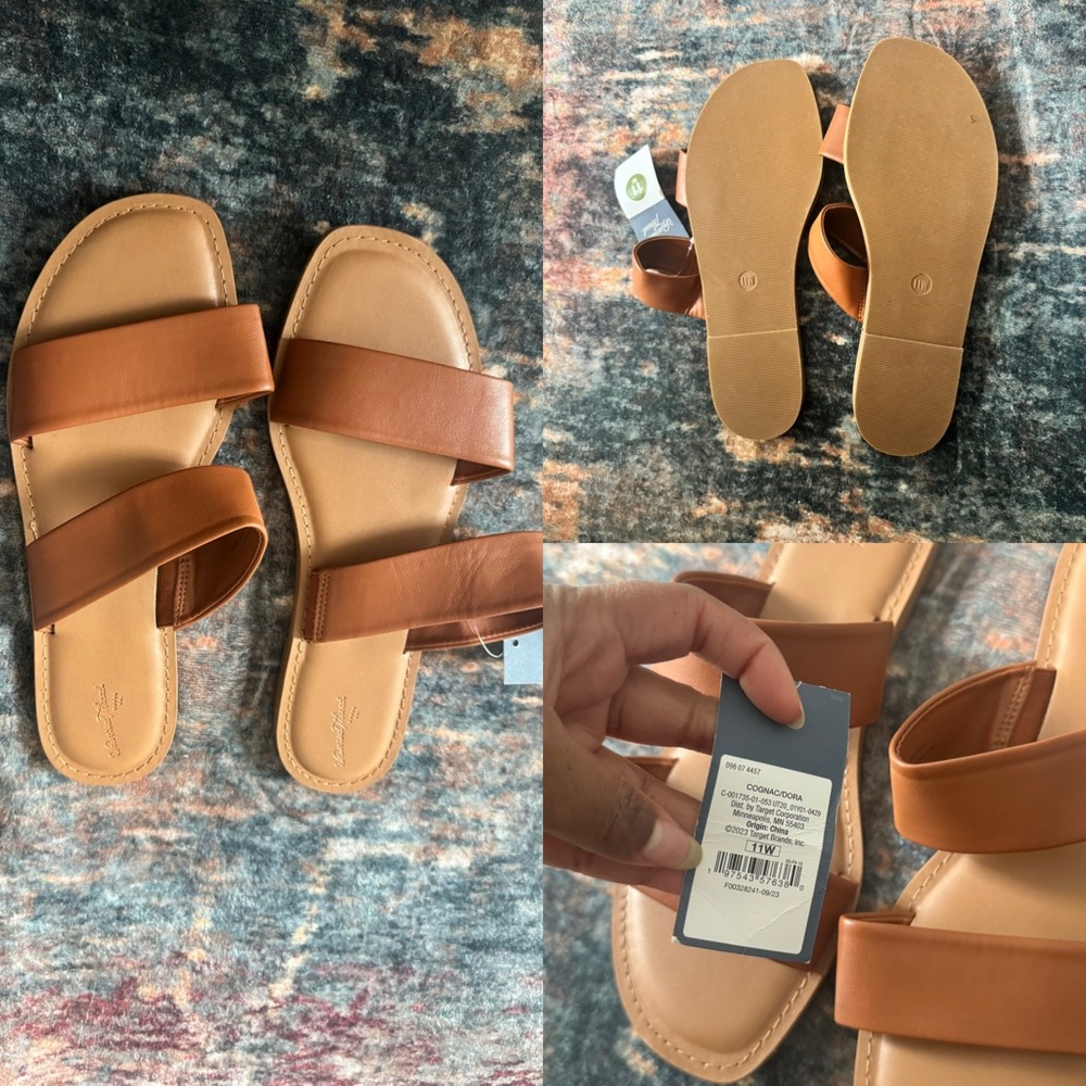 Universal Thread Tan Double-Strap Slide Sandals 11W NWT